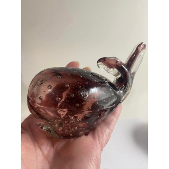 Art Glass Bullicante Bubbles Murano Style Whale Amethyst Purple Paper Weight - Picture 6 of 7